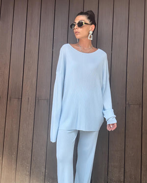 Coordinato Pamela Celeste – Maglia & Pantalone Plissé
