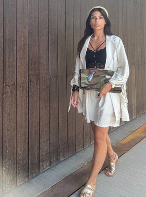 Completo Anastasia Beige – Blazer Over e Shorts in Viscosa